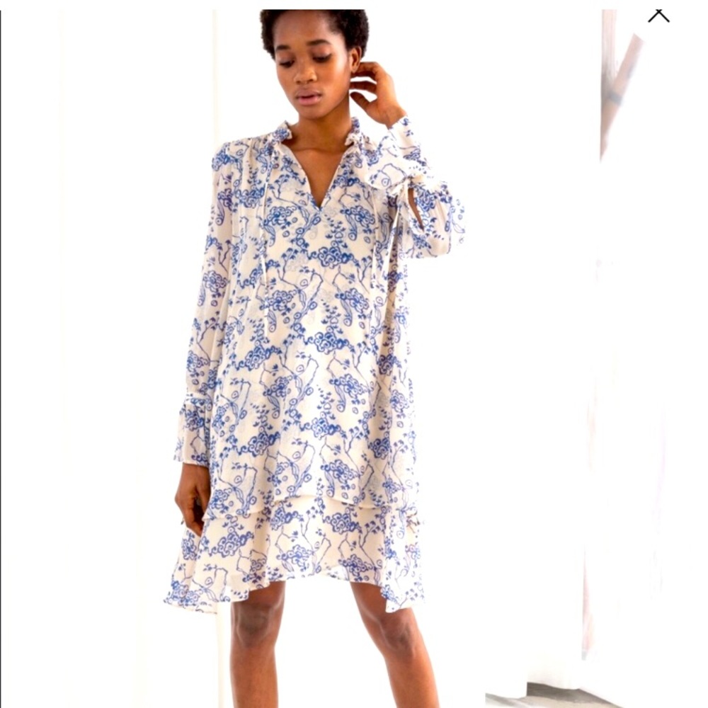 Ruffle Collar Print Mini Dress